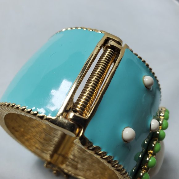 Enamel turquoise gold bangle bracelet with magnetic closure - Picture 8 of 9